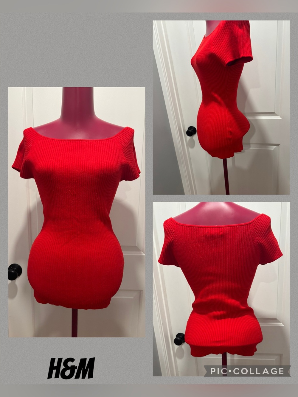 H&M Vibrant Red Ribbed Sweater Medium
